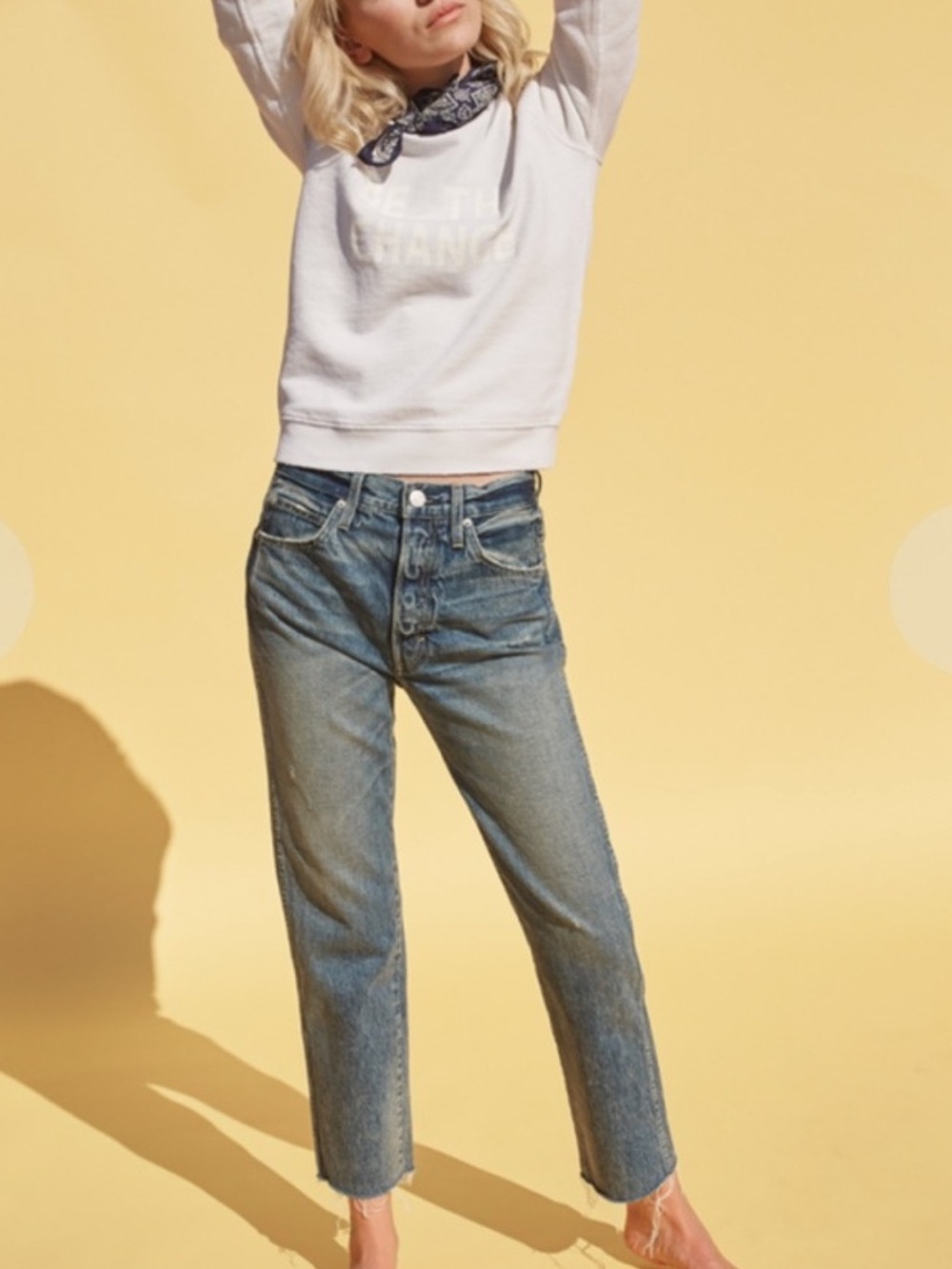 AMO Loverboy Cropped Raw-Hem Straight Jeans in Medium Blue